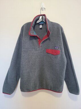 Patagonia Mens Synchilla Snap-T Fleece Sweatshirt Pullover Gray Red Pocket M